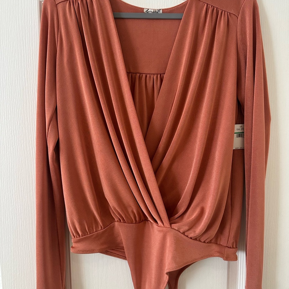 Free People Wrap Bodysuit in Orange Brown